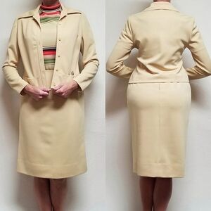 Rare Vintage 60s My Latest Leslie Fay Retro Striped Yellow Jacket Dress Set L